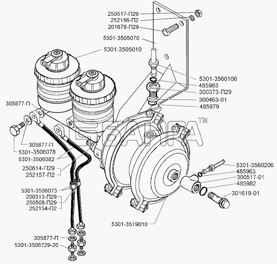 ЗИЛ ЗИЛ-5301 (2006) Схема Установка двухполостной пневмокамеры и